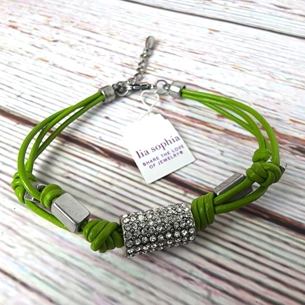 GREEN LIA SOPHIA LEATHER RHINESTONES BRACELET NEW NWT SUMMER FALL